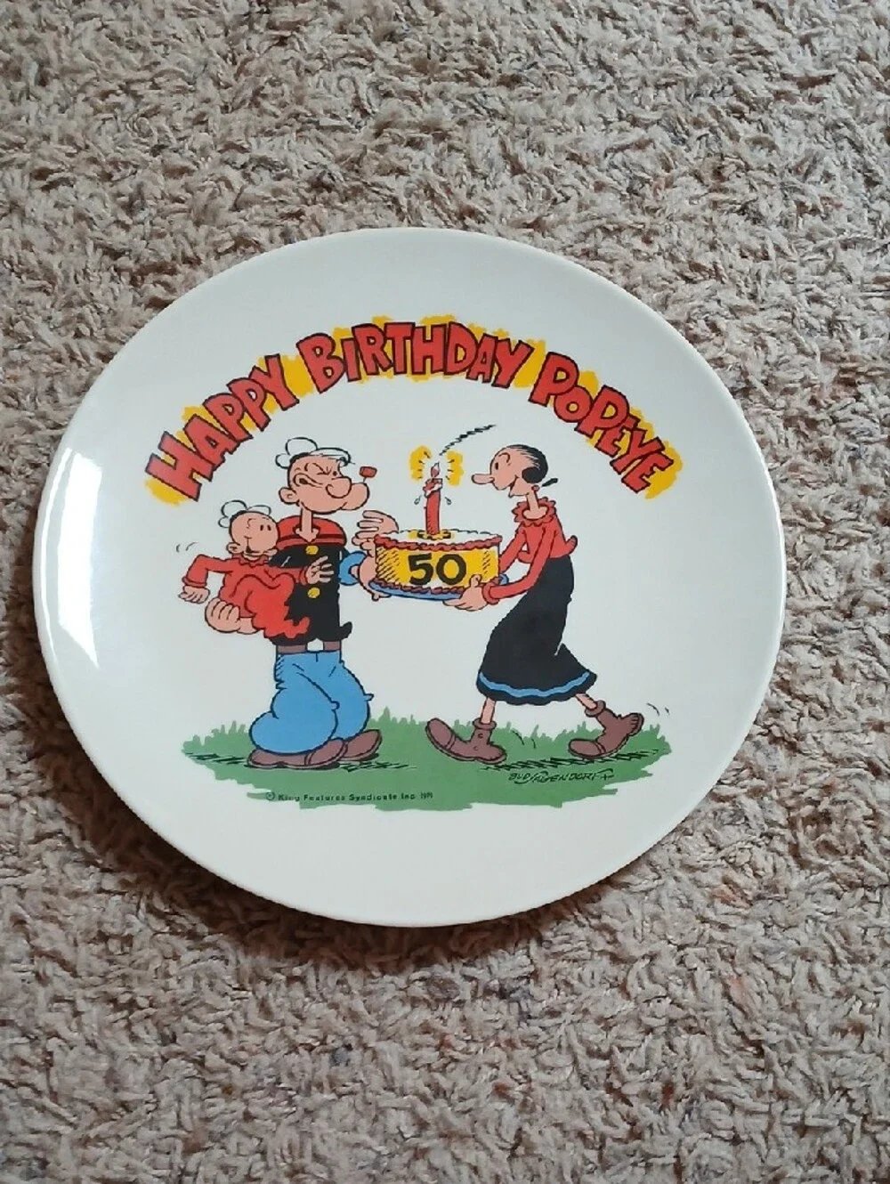Popeye Themed White Happy Birthday Plate - White